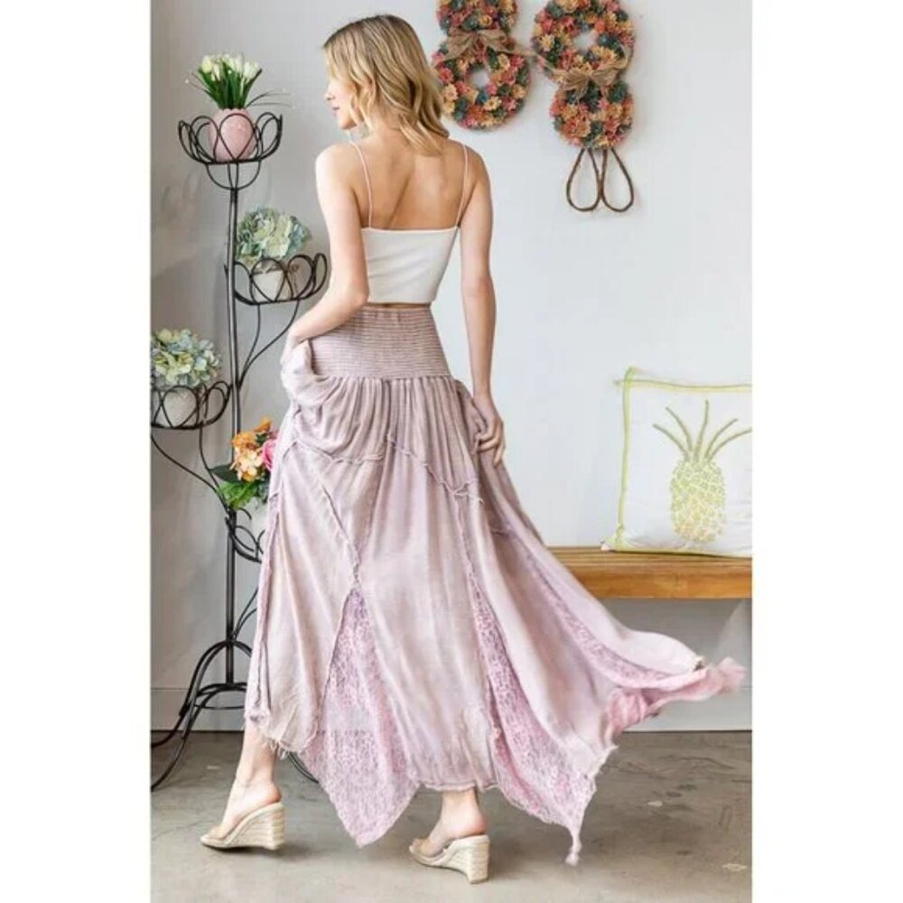 064 Oli & Hali Lilac Washed Lace Inset Maxi Skirt NWOT Size Large - Picture 4 of 11